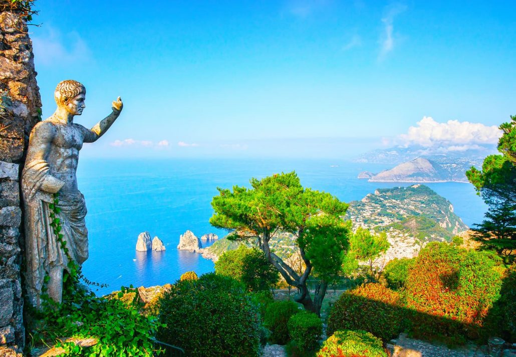 Augustus gardens with a view of the see in Capri