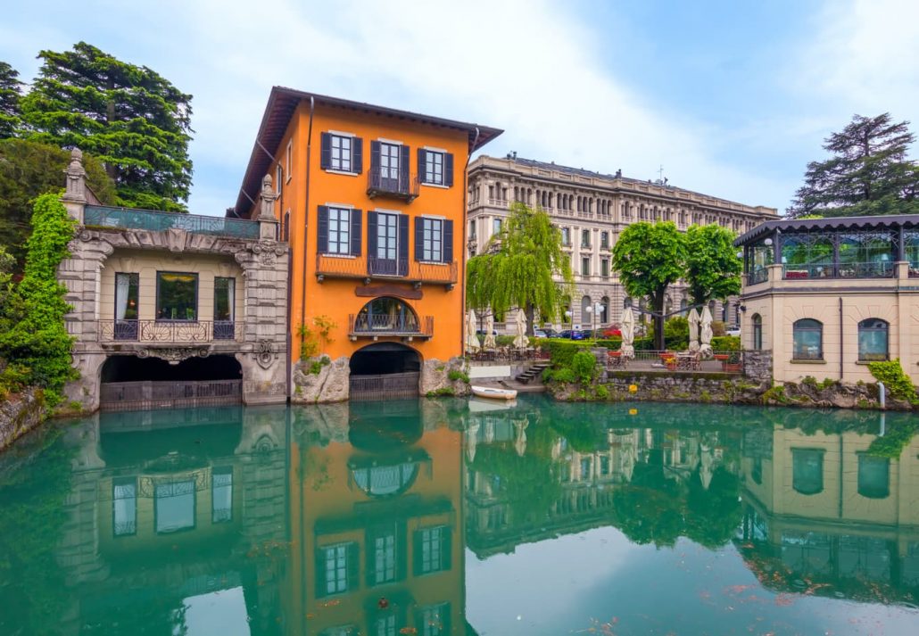 Architecture of the city of Como over the Lake Como, Lombardy, Italy