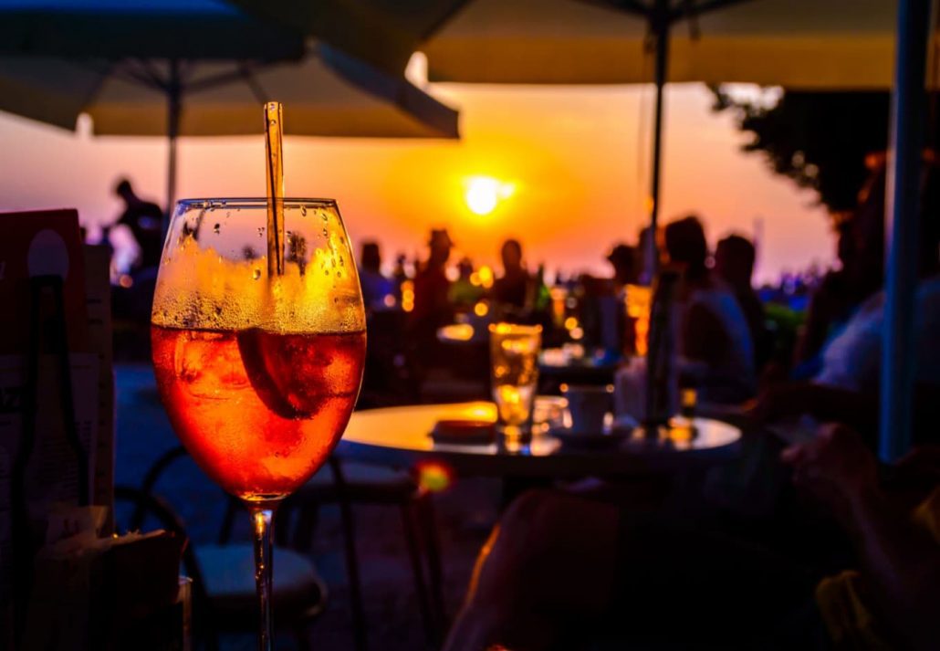 A beach bar in evening