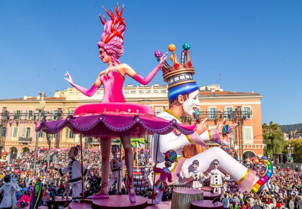 A colorful parade during the Carnival of Nice, in France.