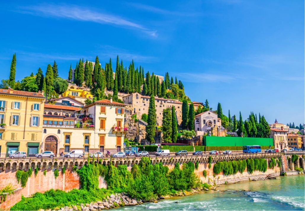 San Pietro Castle at the top of the hill in Verona, Italy