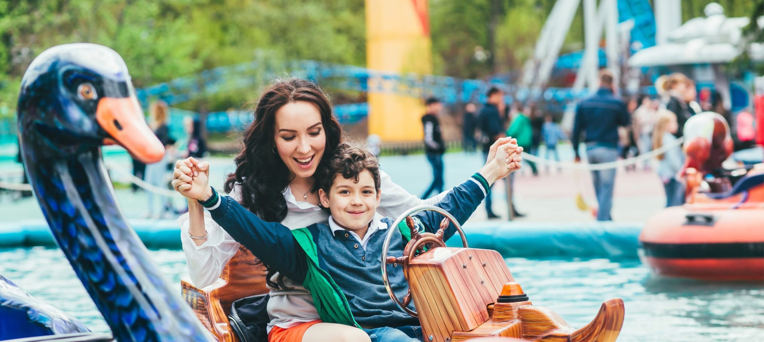 A mother with a child in water park