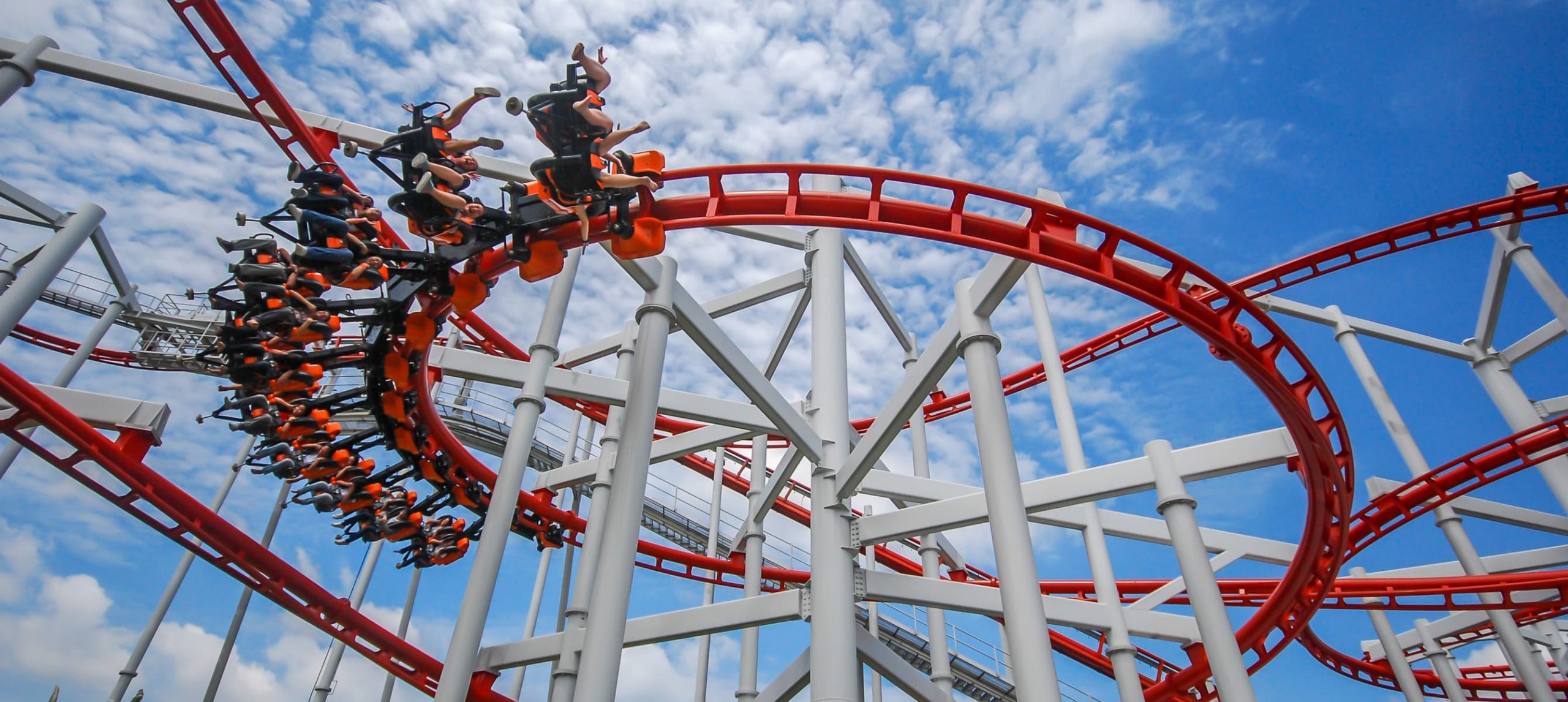 Thrilling roller coaster in amusement park in the USA.