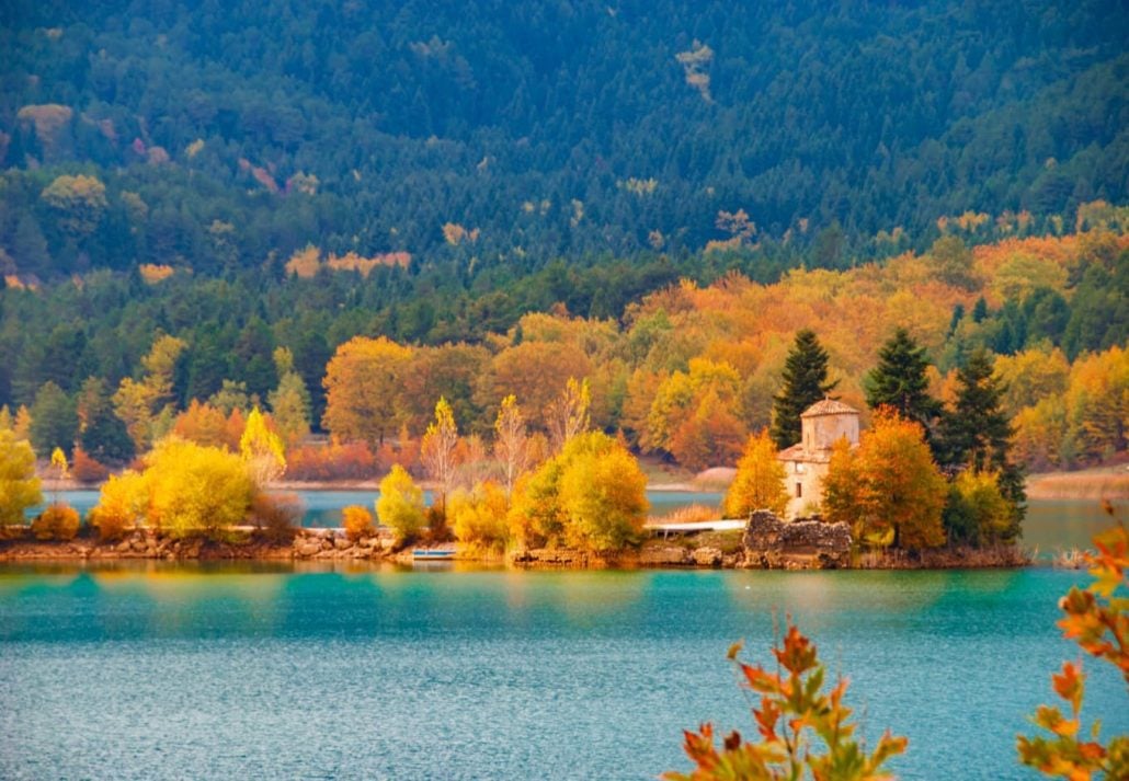 Picturesque autumn landscape in Doxa lake in Peloponnese, Greece
