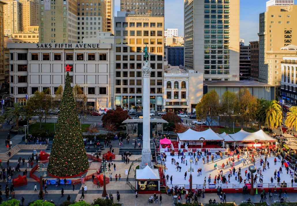 Union Square during Christmas, in San Francisco, California.