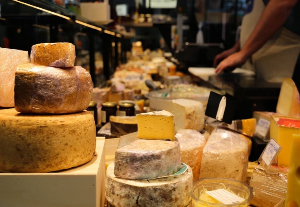 A cheese stand at a market