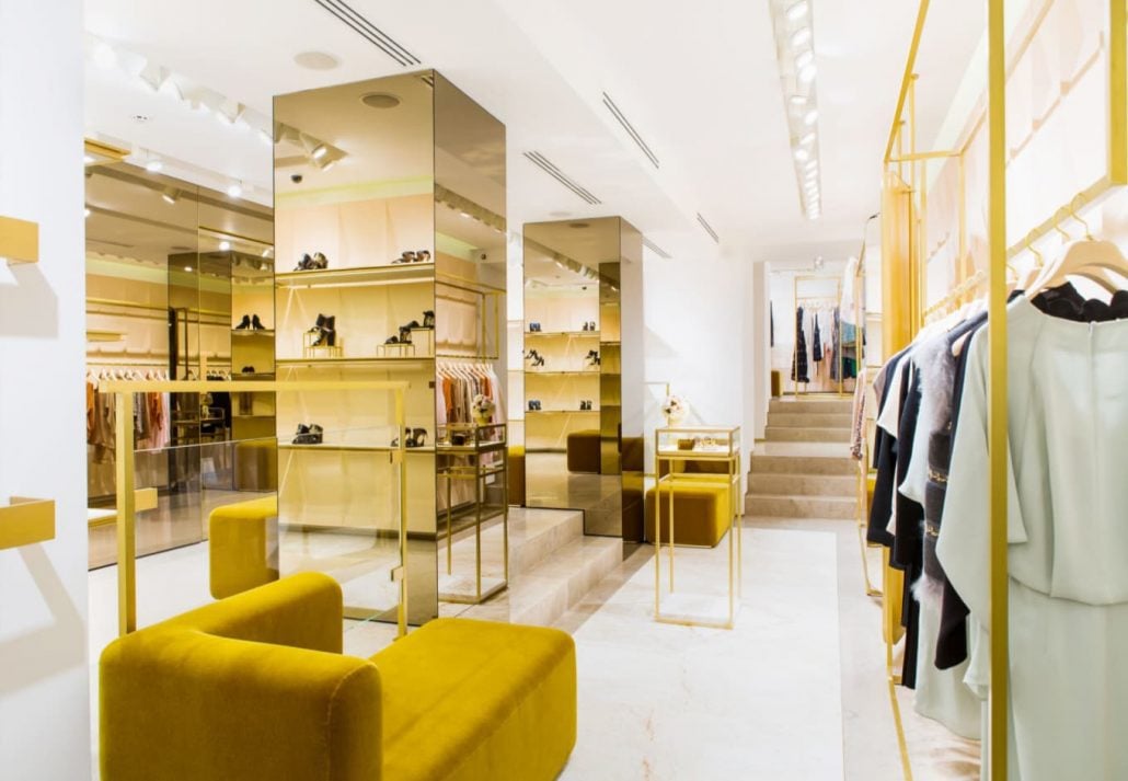 A luxurious store with gold details