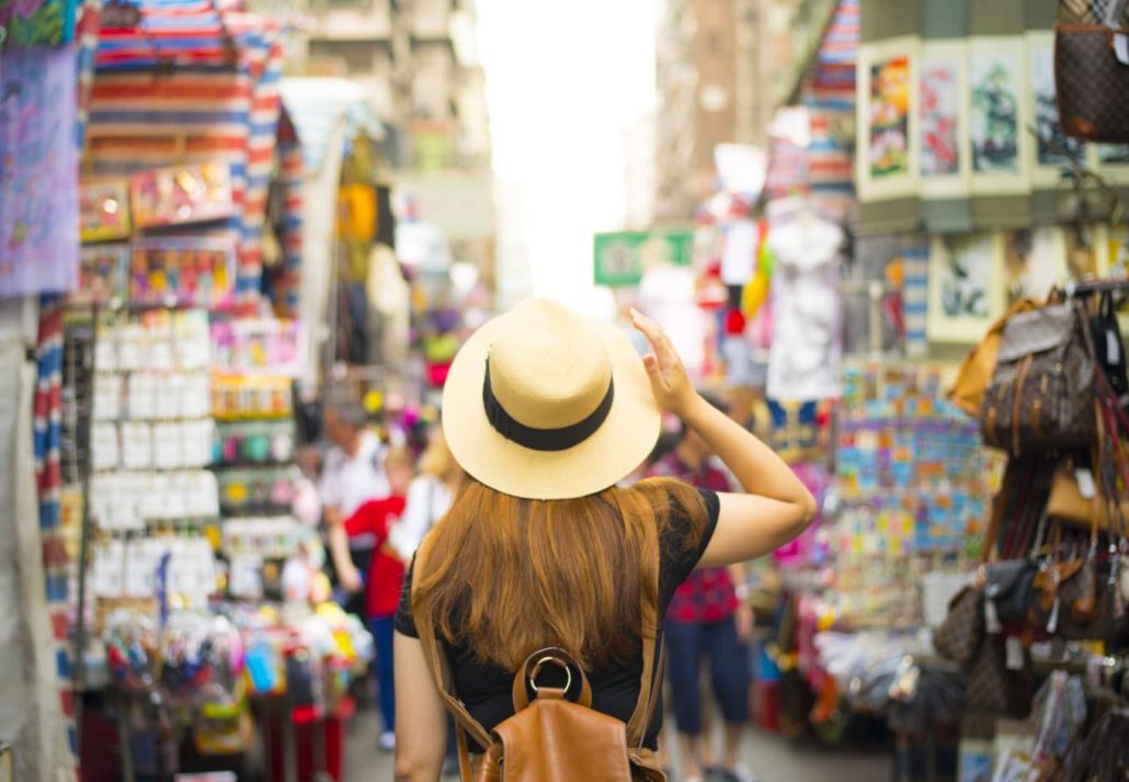 A shopping street in Hong Kong