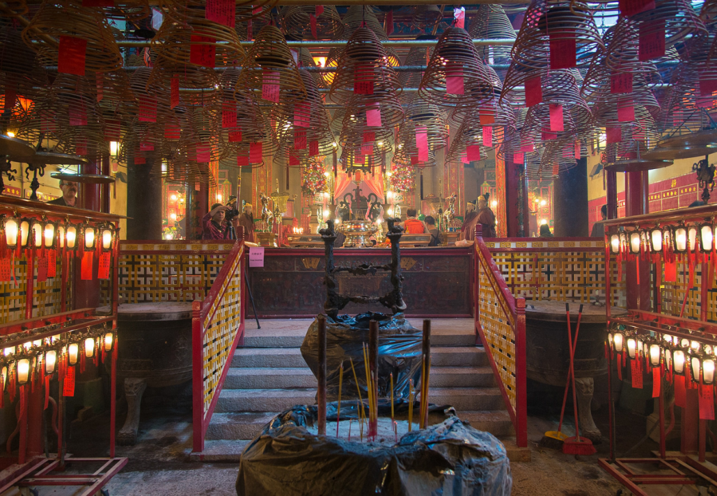 Interior of the Man Mo Temple in Hong Kong.