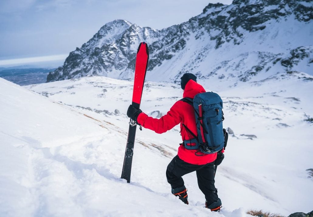 A young man skiing.