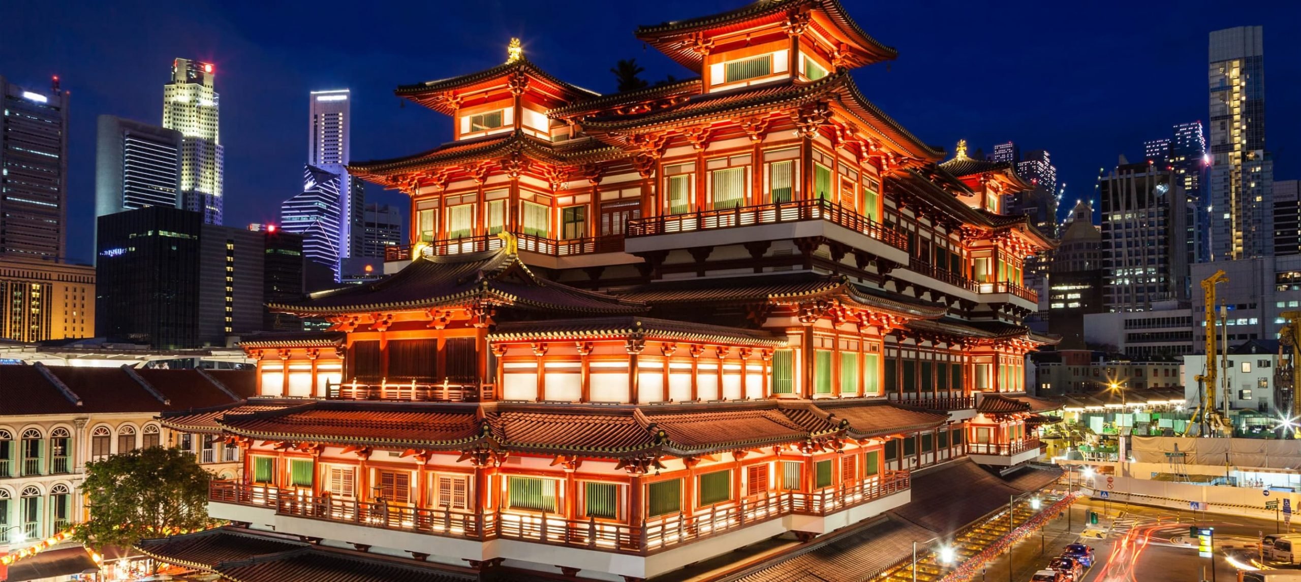 Temple in Singapore at nightime.