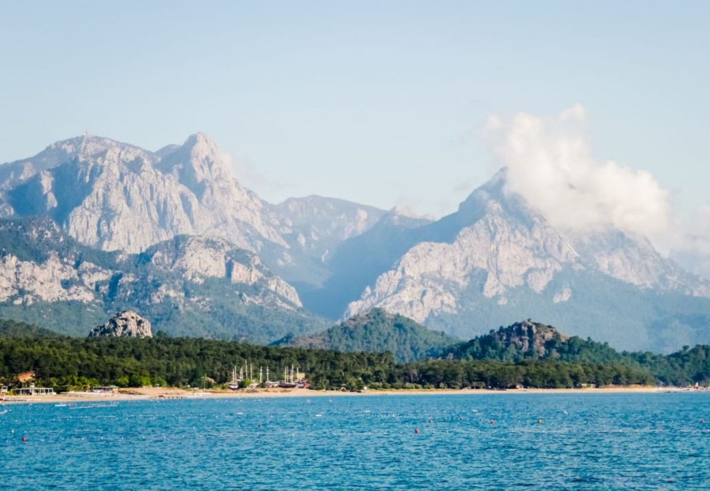 A view of Taurus Mountains with peaks covered in snow