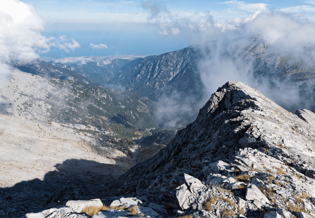 Mount Olympus Greece capped with snow and clouds
