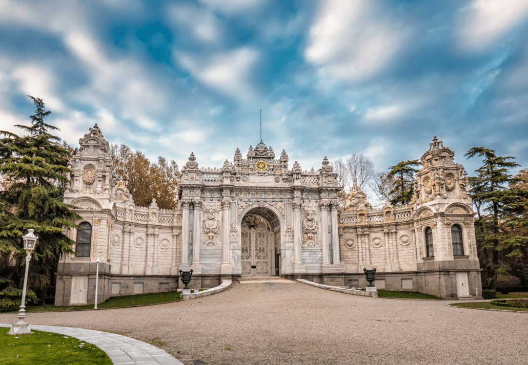 Dolmabahce Palace in turkey with blue cloudy sky