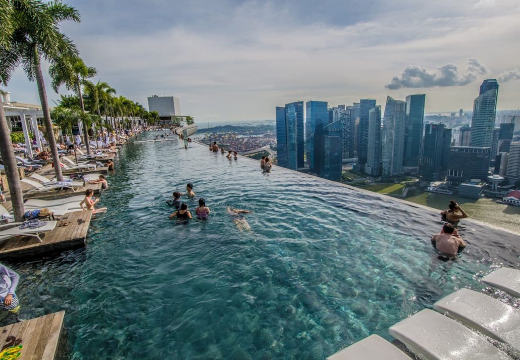 The infinity pool of the Marina Bay Hotel, in Singapore.