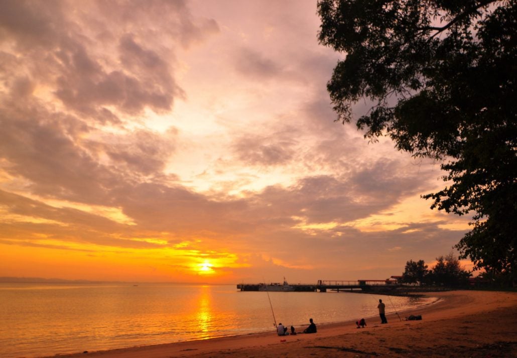 Changi Beach Park at sunset time in Singapore.