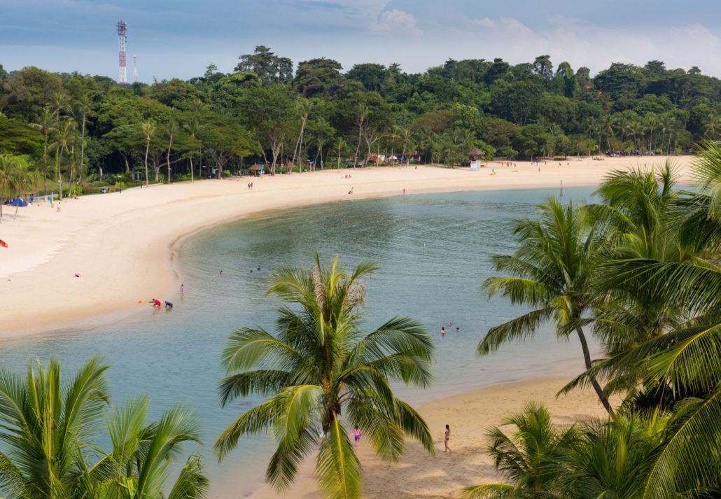 Air view on a small lagoon from Palawan island, Sentosa, Singapore