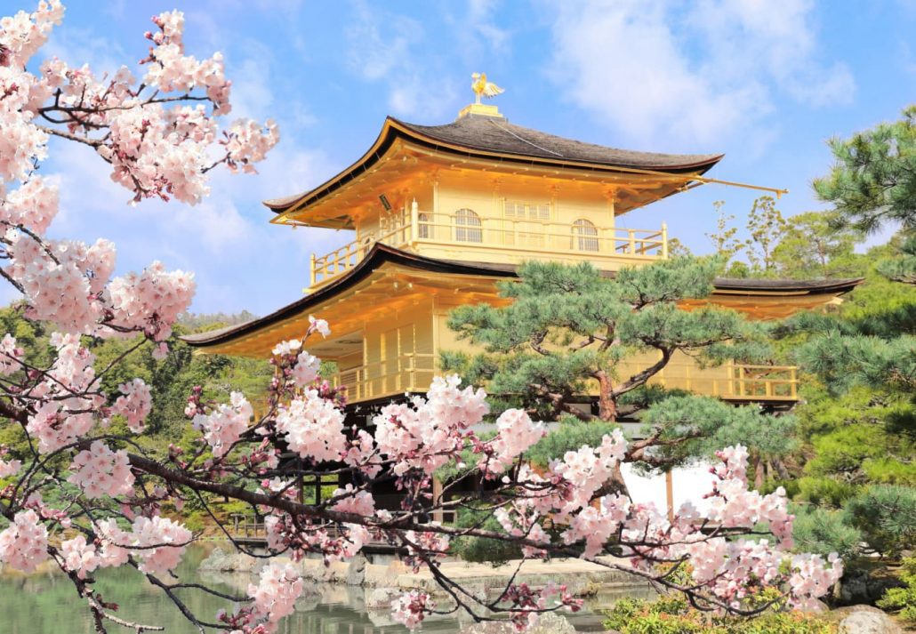 Kinkaku-ji Temple, in Kyoto, during springtime.