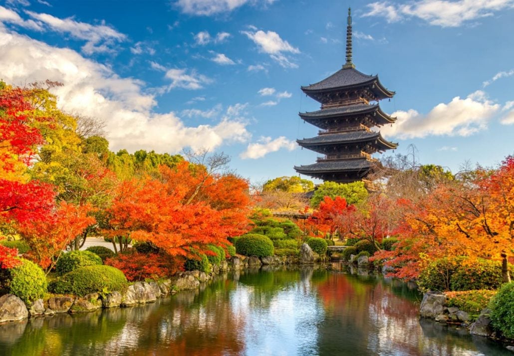 The Toji Temple, in Kyoto, during the fall.