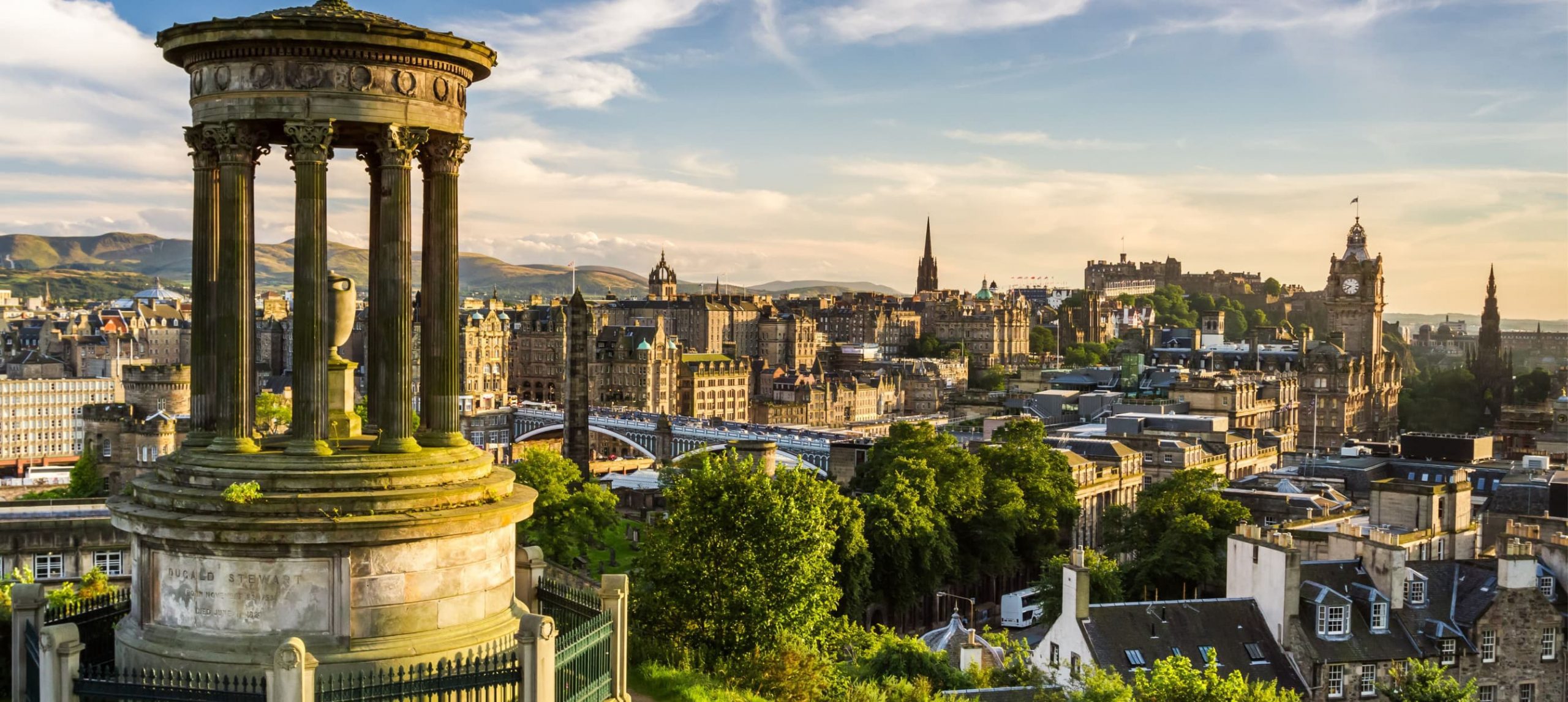 The skyline of Edinburgh, in Scotland.