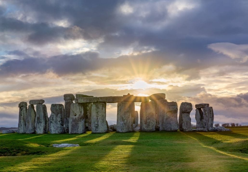 Stonehenge during sunset, in England.
