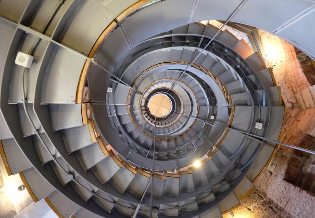 The spiral staircase in The Lighthouse, in Glasgow, Scotland.