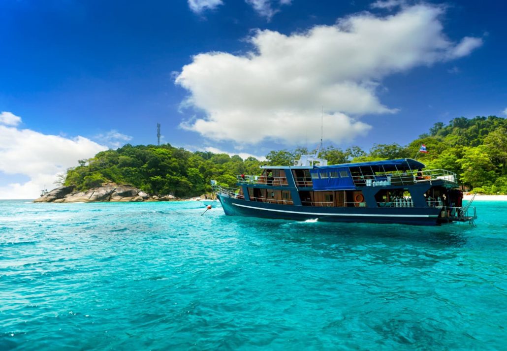 A tourist boat arriving at Similan Islands