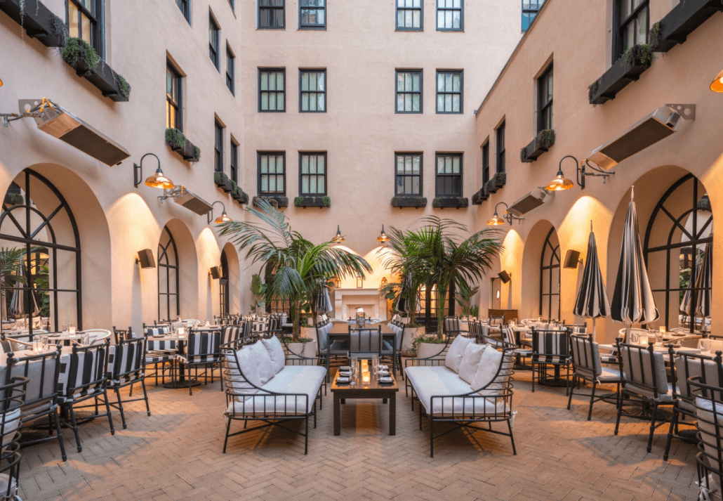 Outdoor terrace of The Guild Hotel, San Diego, a Tribute Portfolio Hotel.