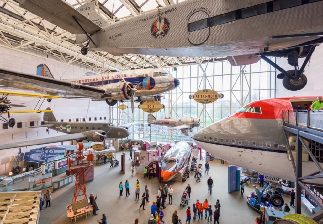 small planes on display at the National Air and Space Museum