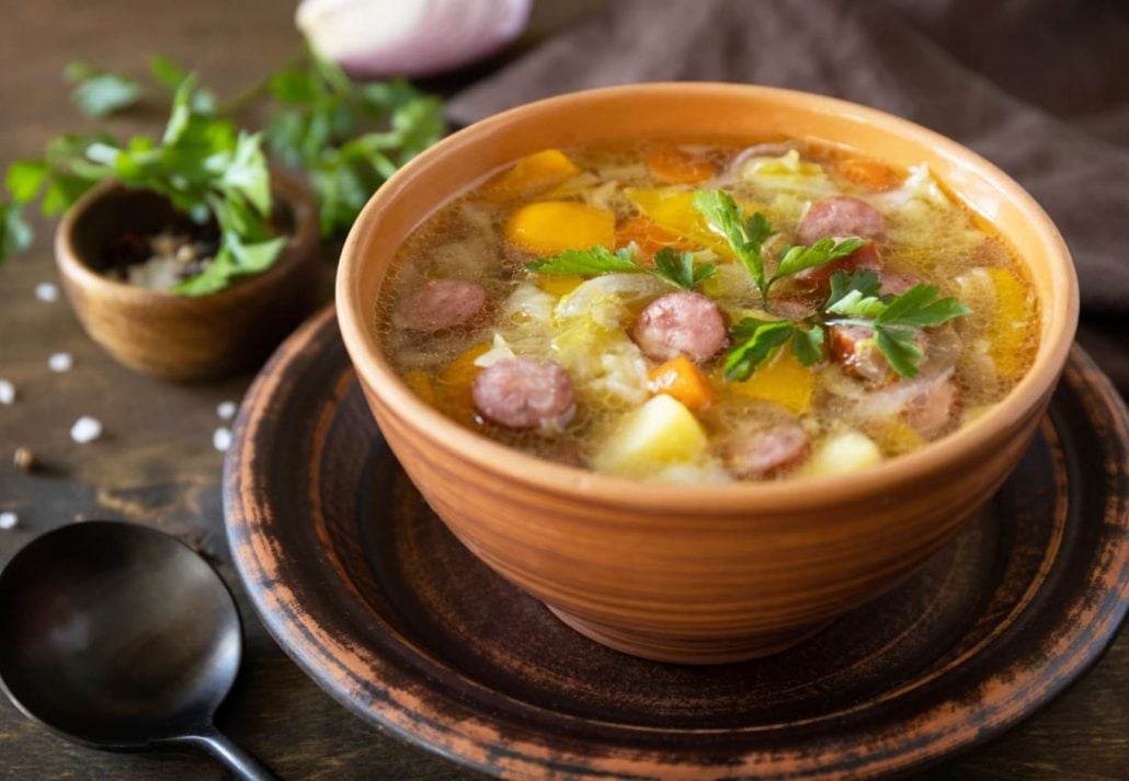 cabbage broth in a bowl