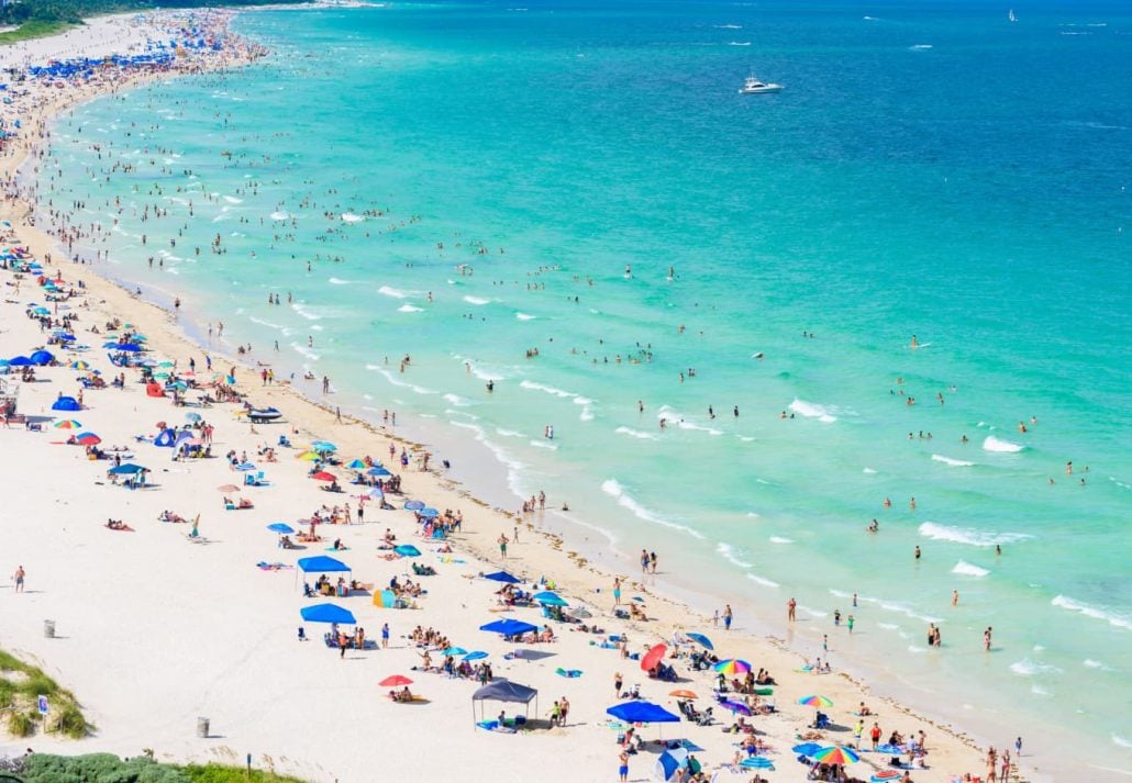 South Beach, in Miami, filled with people.