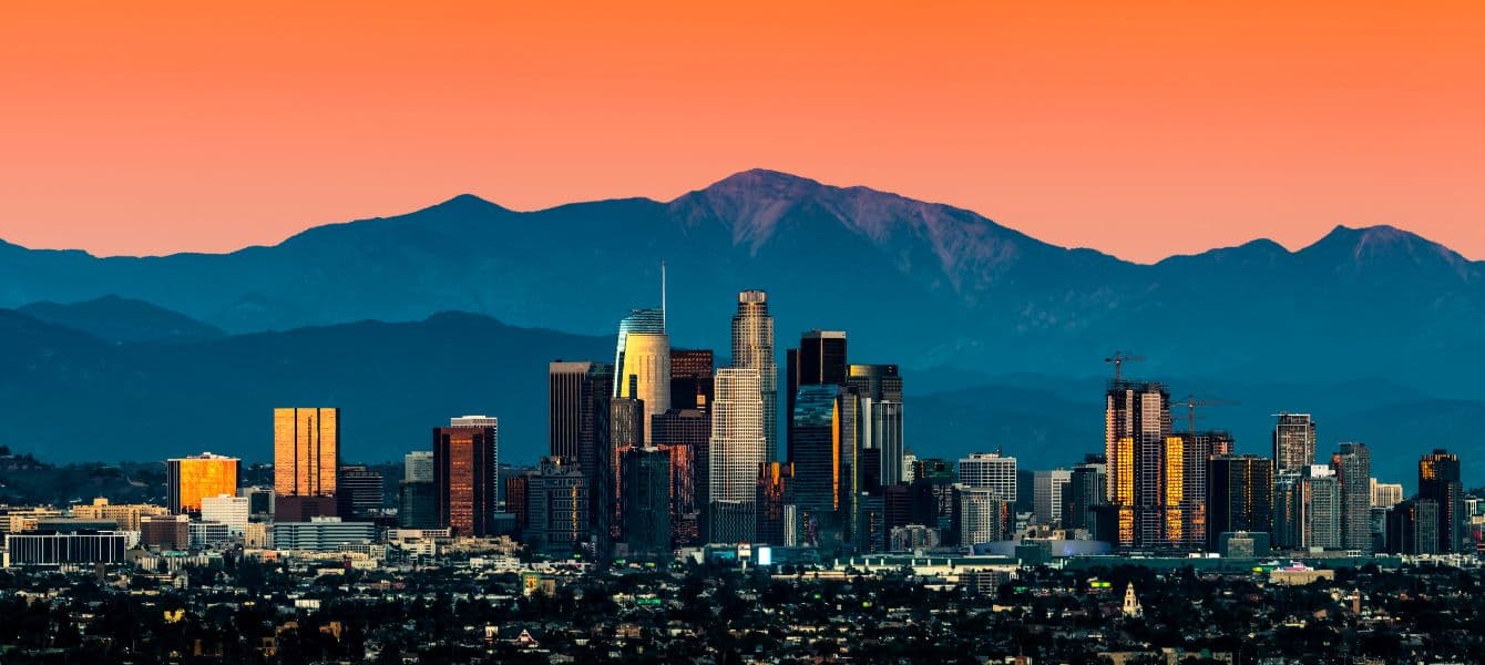 los angeles skyline with hills sunset