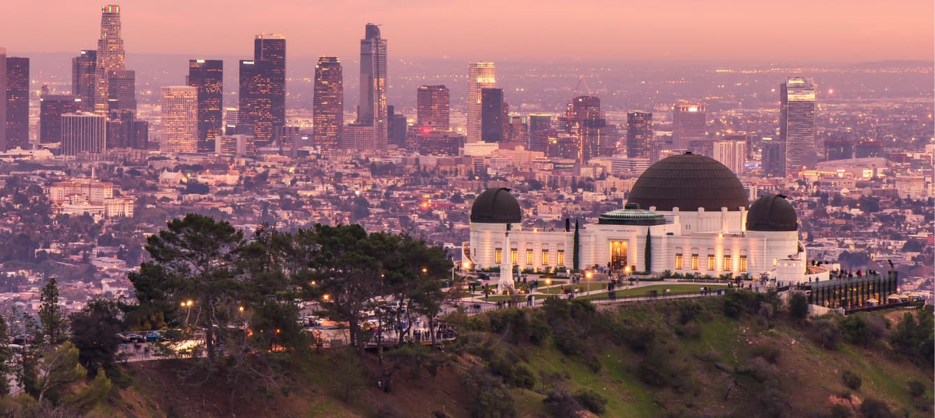 griffith observatory with los angeles skyline