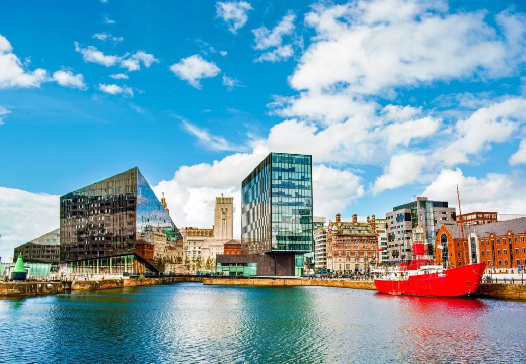 tall glass buildings in Liverpool