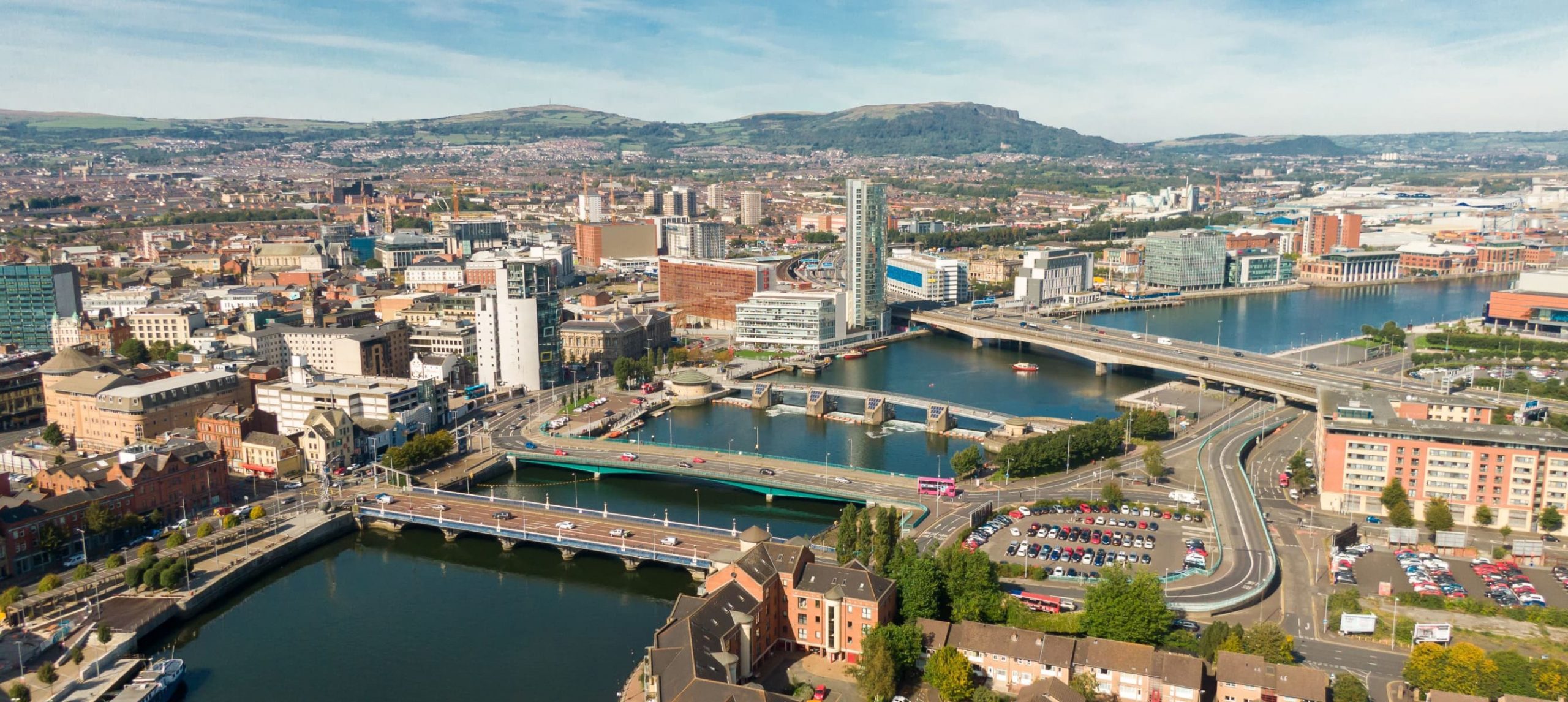 The city of Belfast, in Northern Ireland, seen from above.