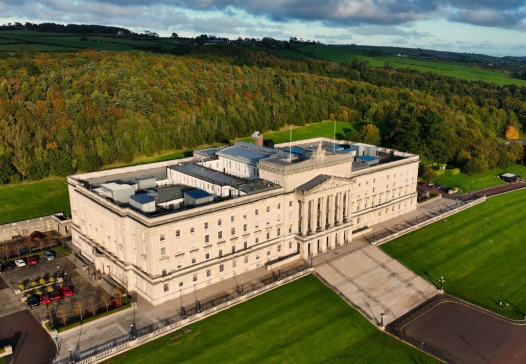 Top view of the Stormont Parliament Buildings, in Belfast, Northern Ireland.