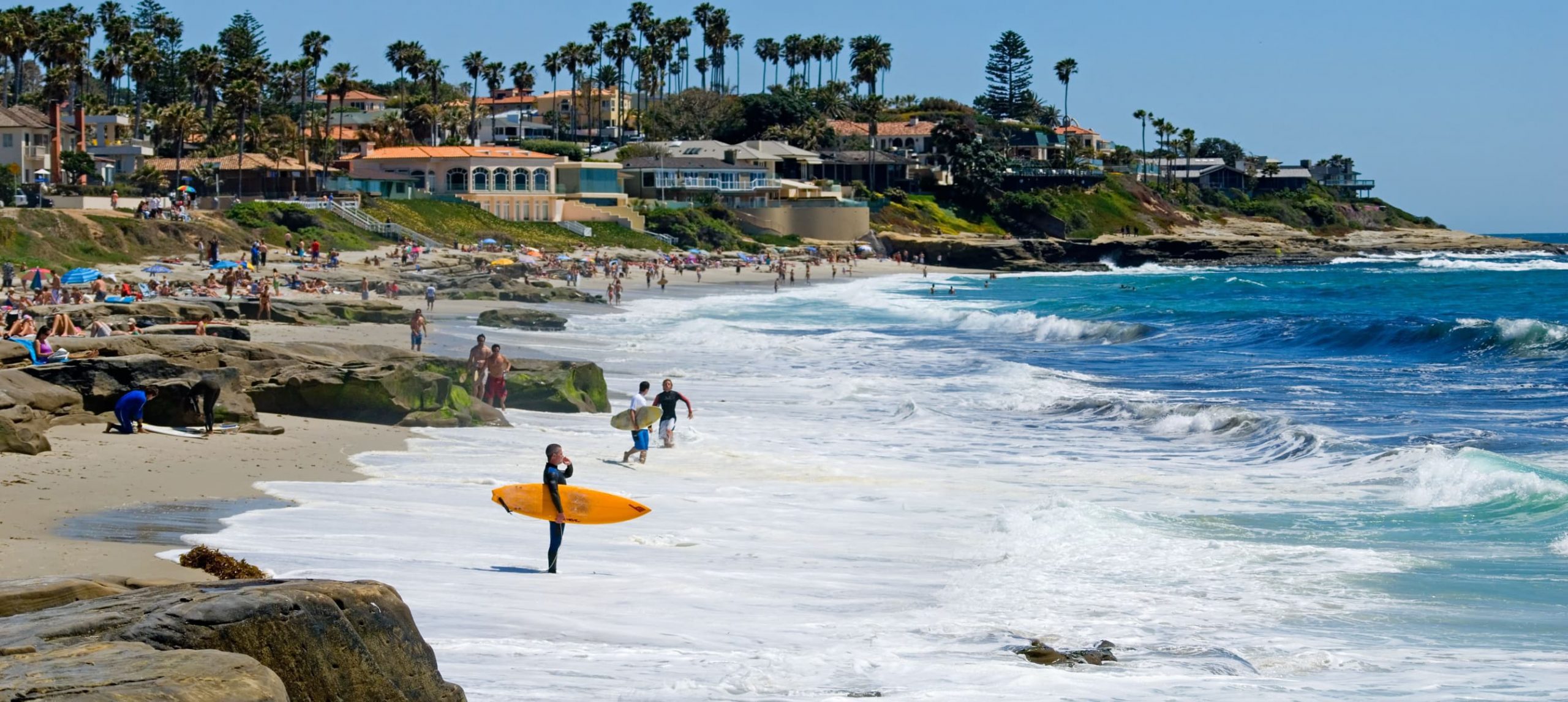 Surfers in La Jolla, San Diego, California.