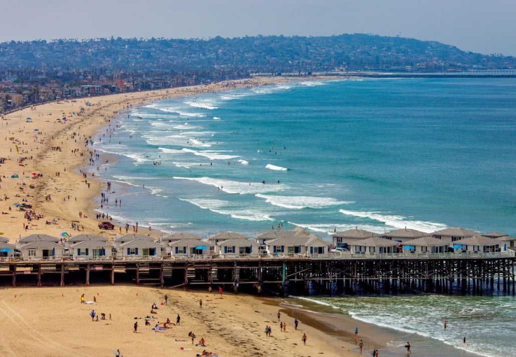 Aerial view of the Pacific Beach, in San Diego, California.