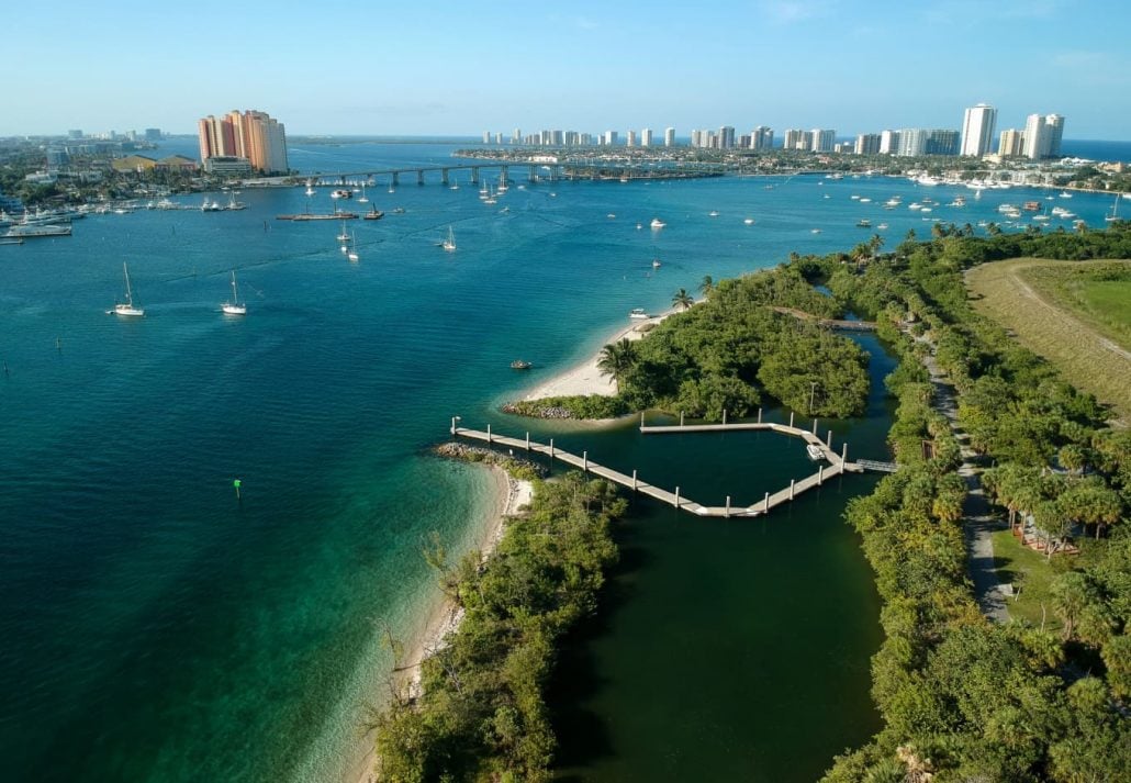 Aerial view of Peanut Island, Florida.