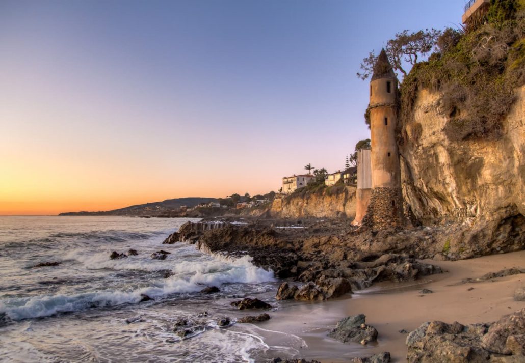 Victoria Beach, in Laguna Beach, at sunset.