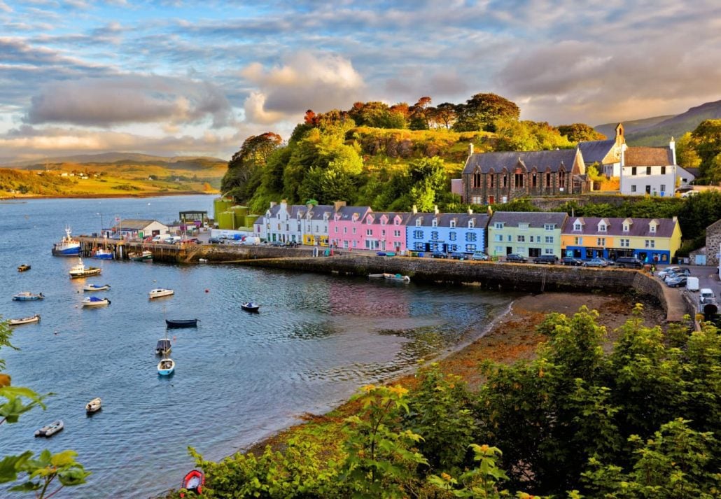 The town of Portree, on the Isle of Skye, Scotland.