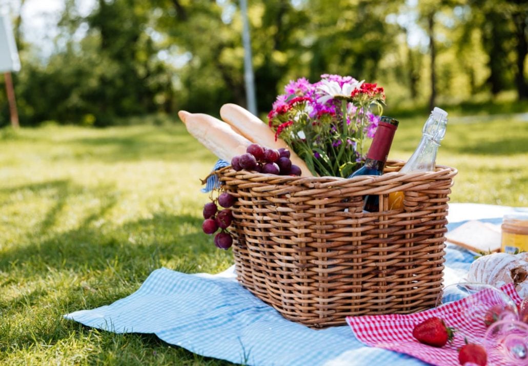 a picnic basket in a park