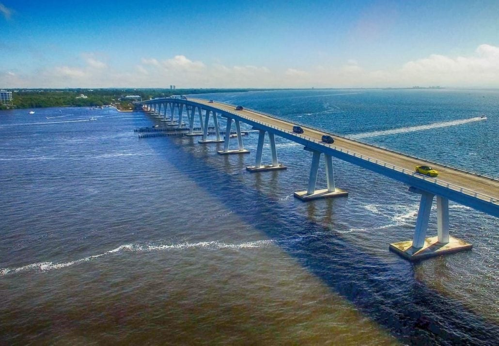 The Sanibel Causeway Bridge, on Sanibel Island, Florida.