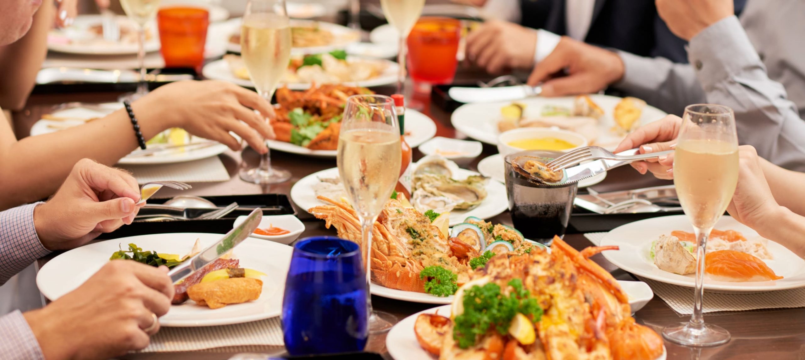 a restaurant table with seafood