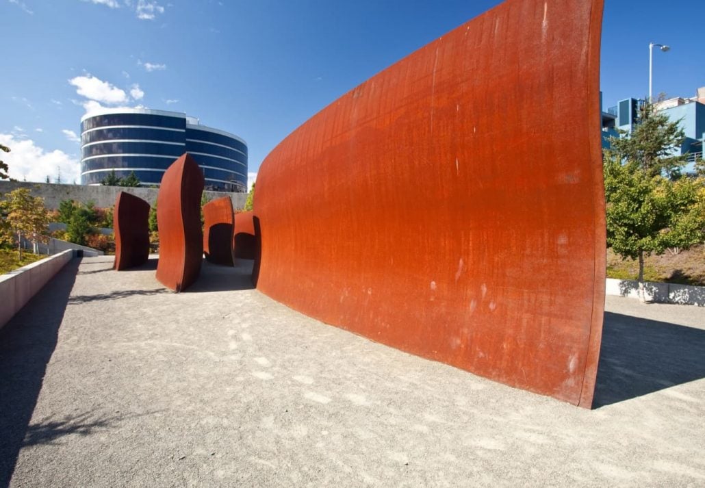 a red sculpture at Olympic Sculpture Park