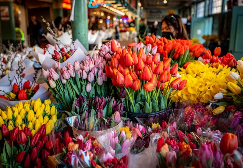 flower stand at Pike Place Market