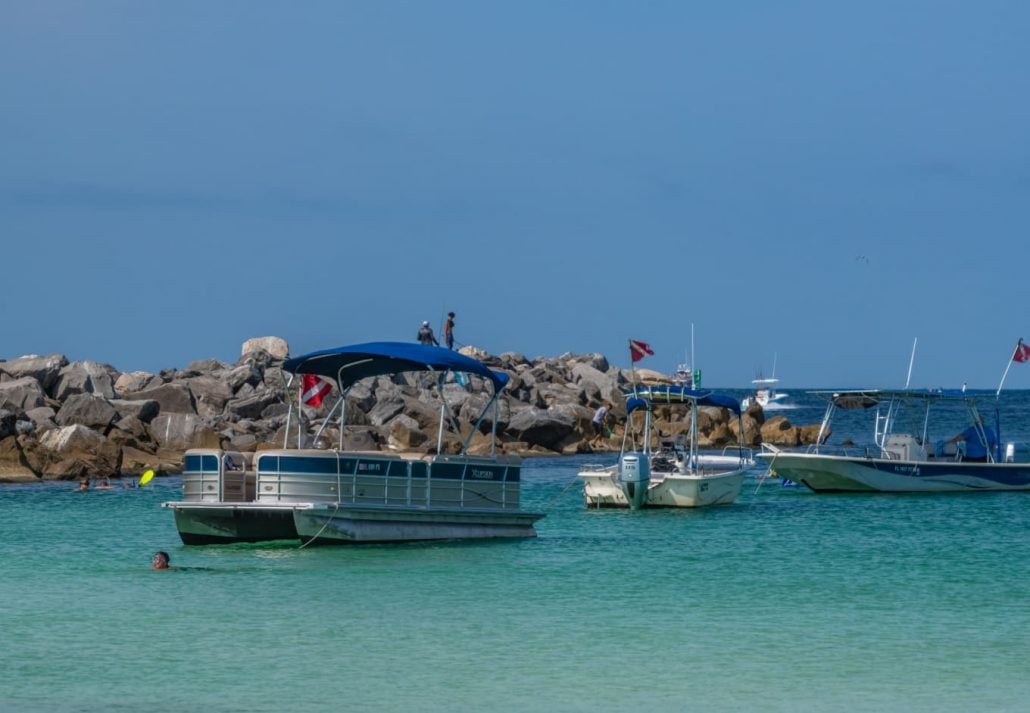 Boating, snorkling, fishing at the jetties, St. Andrews State Park, Florida.