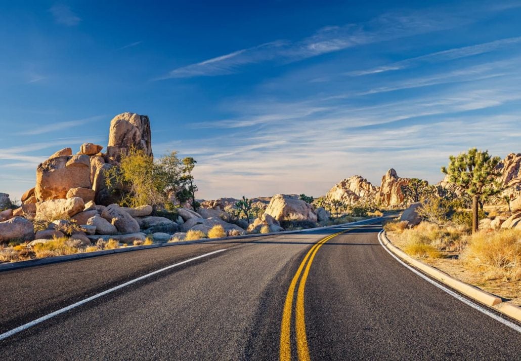 Scenic road in the Joshua Tree National Park, California, USA.