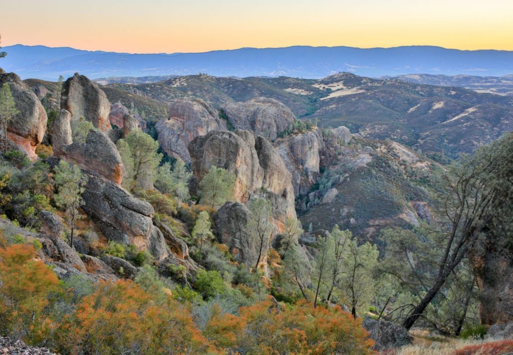 Twilight over Pinnacle Rock Formations. Pinnacles National Park, San Benito County, California, USA.