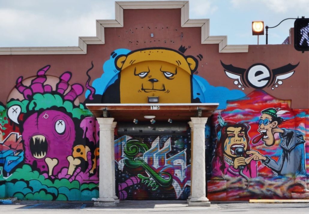 Street art mural of the  Wynwood Walls neighborhood, Miami, Florida.